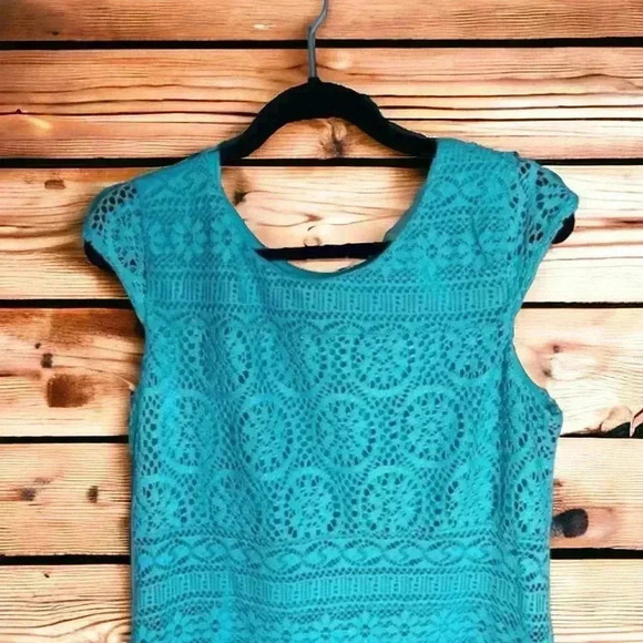 Xhilaration Women's Teal Lace Overlay Sise Large Cap-Sleeve Dress Size Large - Picture 4 of 4